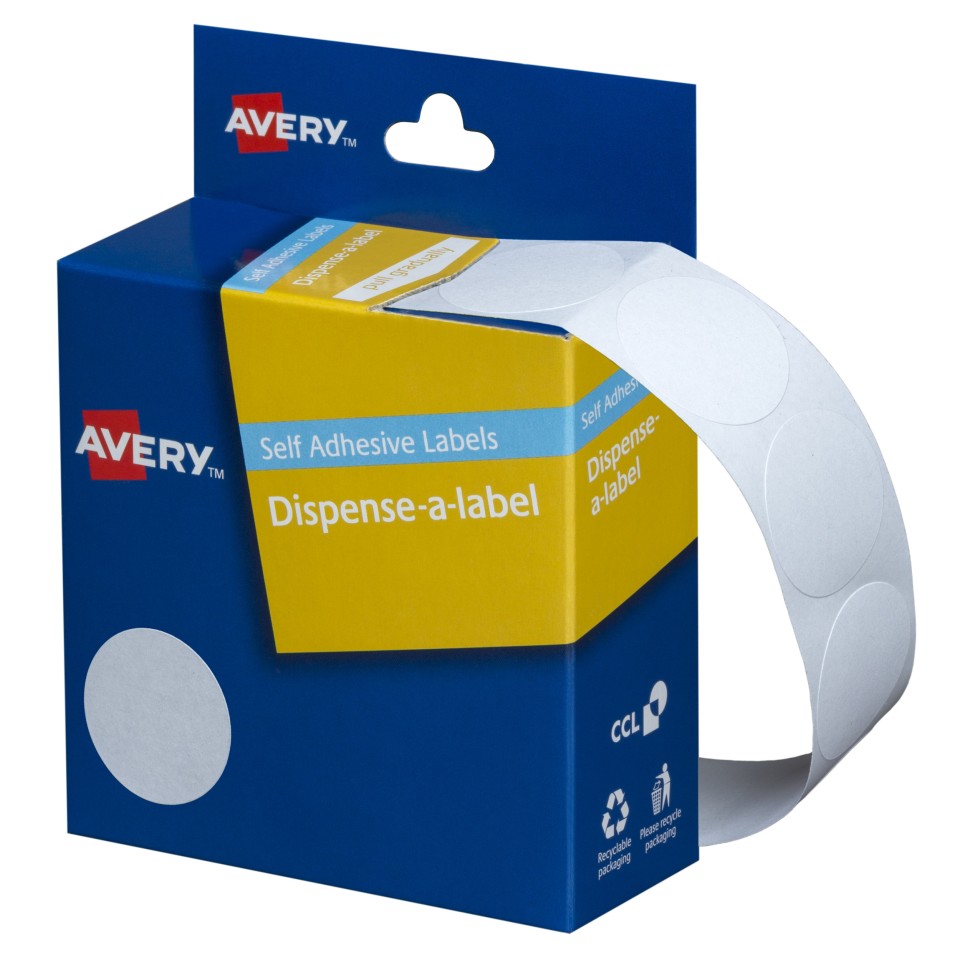 Avery Dot Stickers Dispenser 937202 24mm Diameter White Pack 550