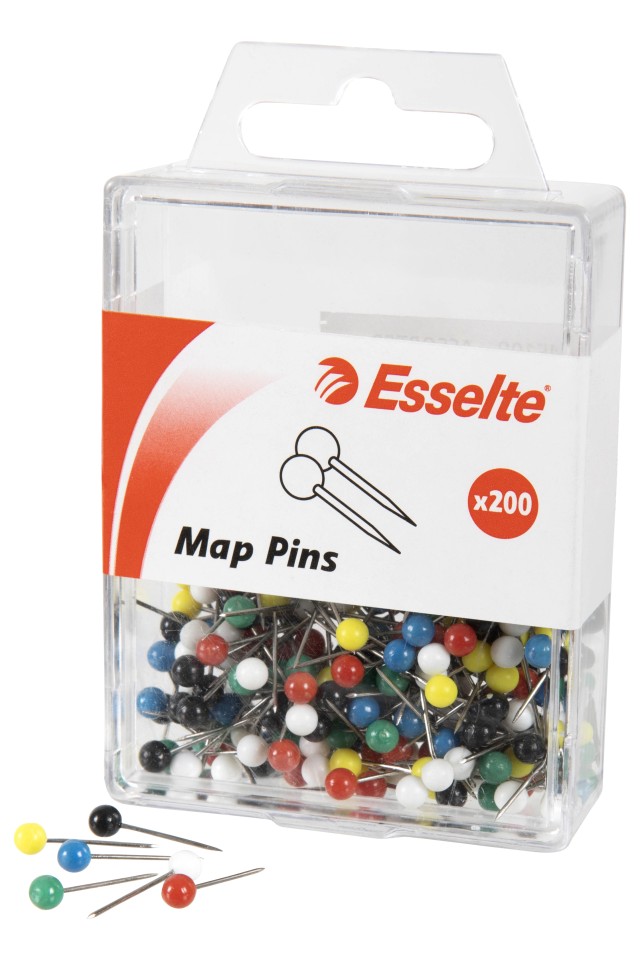 Esselte Push Pins Round Head Assorted Colours Pack 200