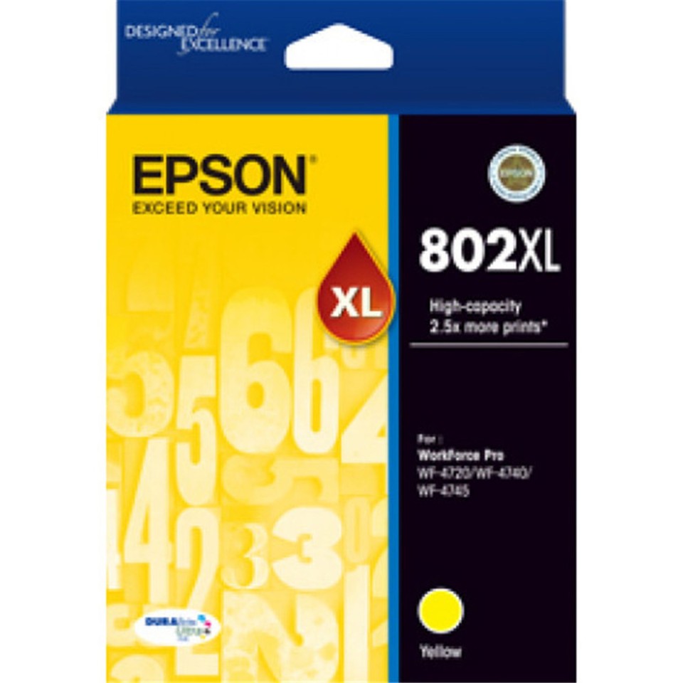 Epson DURABrite Ultra Inkjet Ink Cartridge 802XL High Yield Yellow