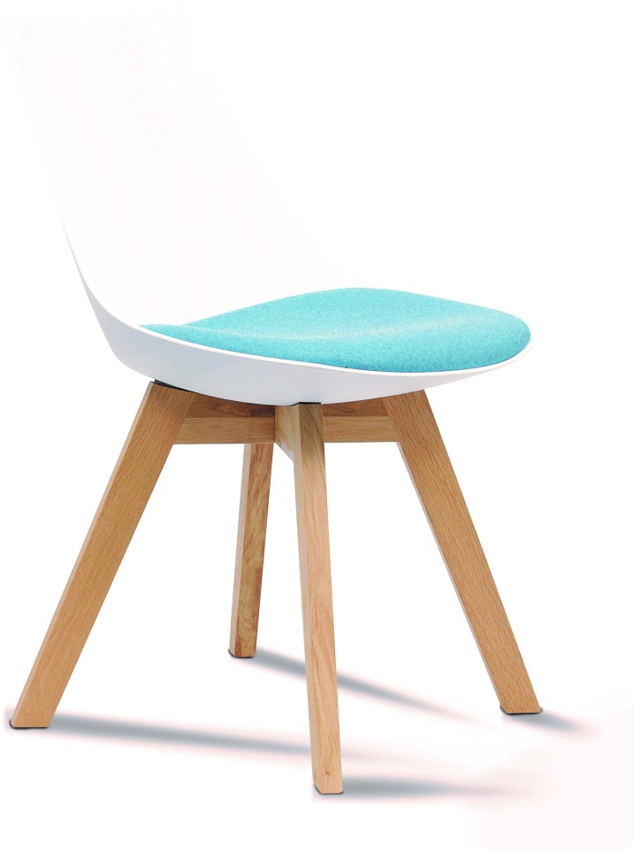 Knight Luna White Chair With Oak Base Upholstered Ice Blue Cushion
