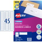 Avery Address Labels Sure Feed Laser Printer 959061/L7156 58x17.8mm 45 Per Sheet Pack 4500 Labels image