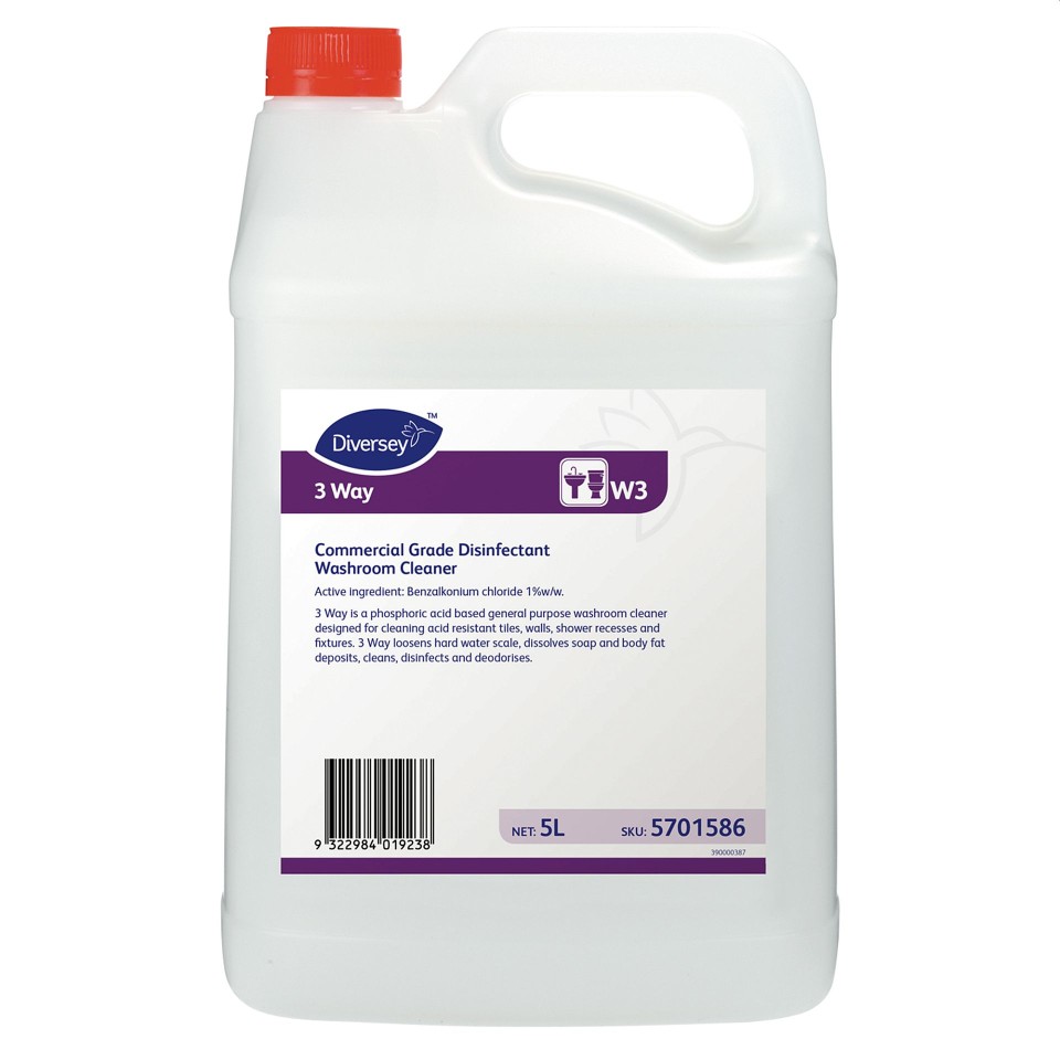 Diversey 3 Way W3 Washroom Cleaner Commercial Grade Disinfectant 5 Litre