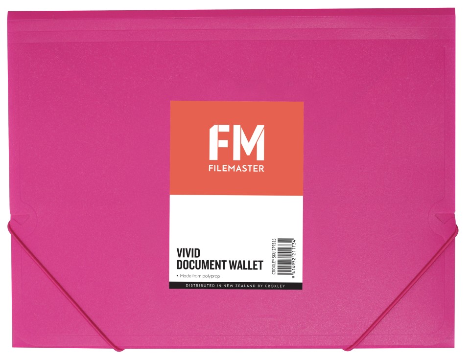FM Vivid Document Wallet A4 Shocking Pink Pack 3