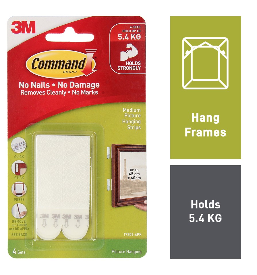 3M Command Picture Hanging Strips Medium White Pack 4