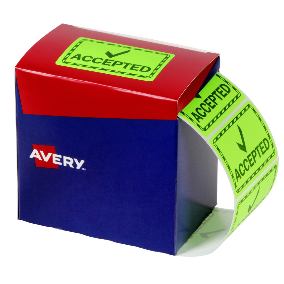 Avery Accepted Labels, 75 x 48.8 mm, Fluoro Green, 1500 Labels (932620)