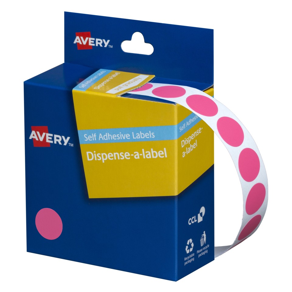 Avery Dot Stickers Dispenser 937241 14mm Diameter Pink Pack 1050