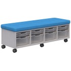 Ako Sit & Store. 470h X 1380l X 450d. Silver Strata Carcass With Ashcroft Turquoise Upholstery. image