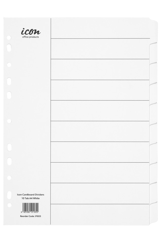 Icon Dividers Cardboard 10 Tab A4 White