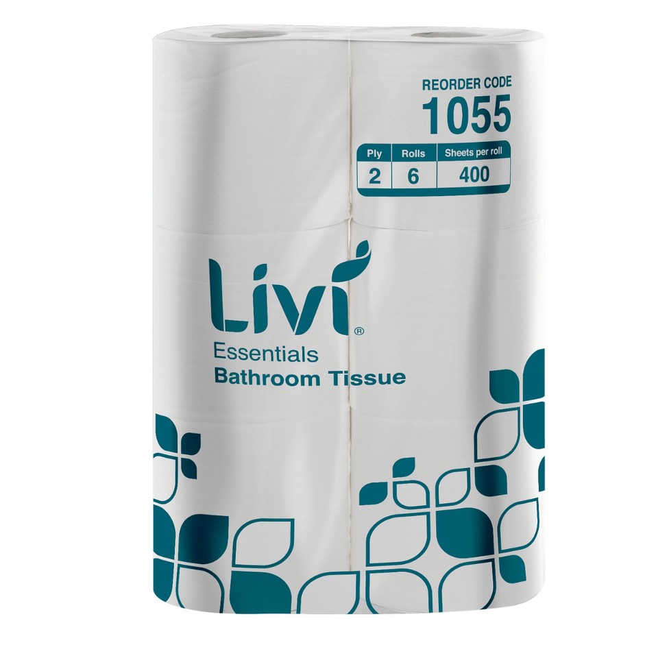 Livi Essentials Toilet Tissue 2 Ply White 400 Sheets per Roll 1055 Pack of 6