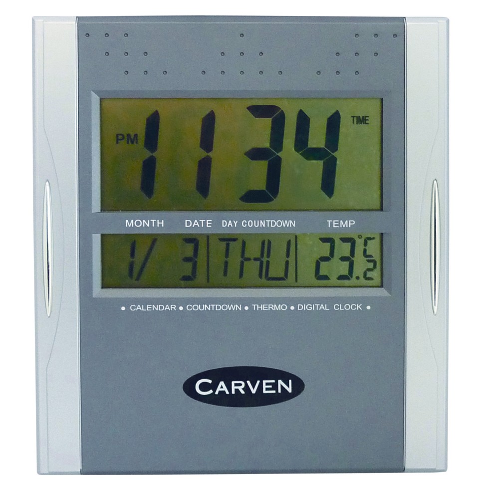 Carven Digital Clock Square 21cm Wide Silver