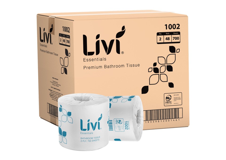 Livi Essentials Premium 2 Ply Toilet Tissue 700 Sheets Per Roll / Pallet 24 Cases