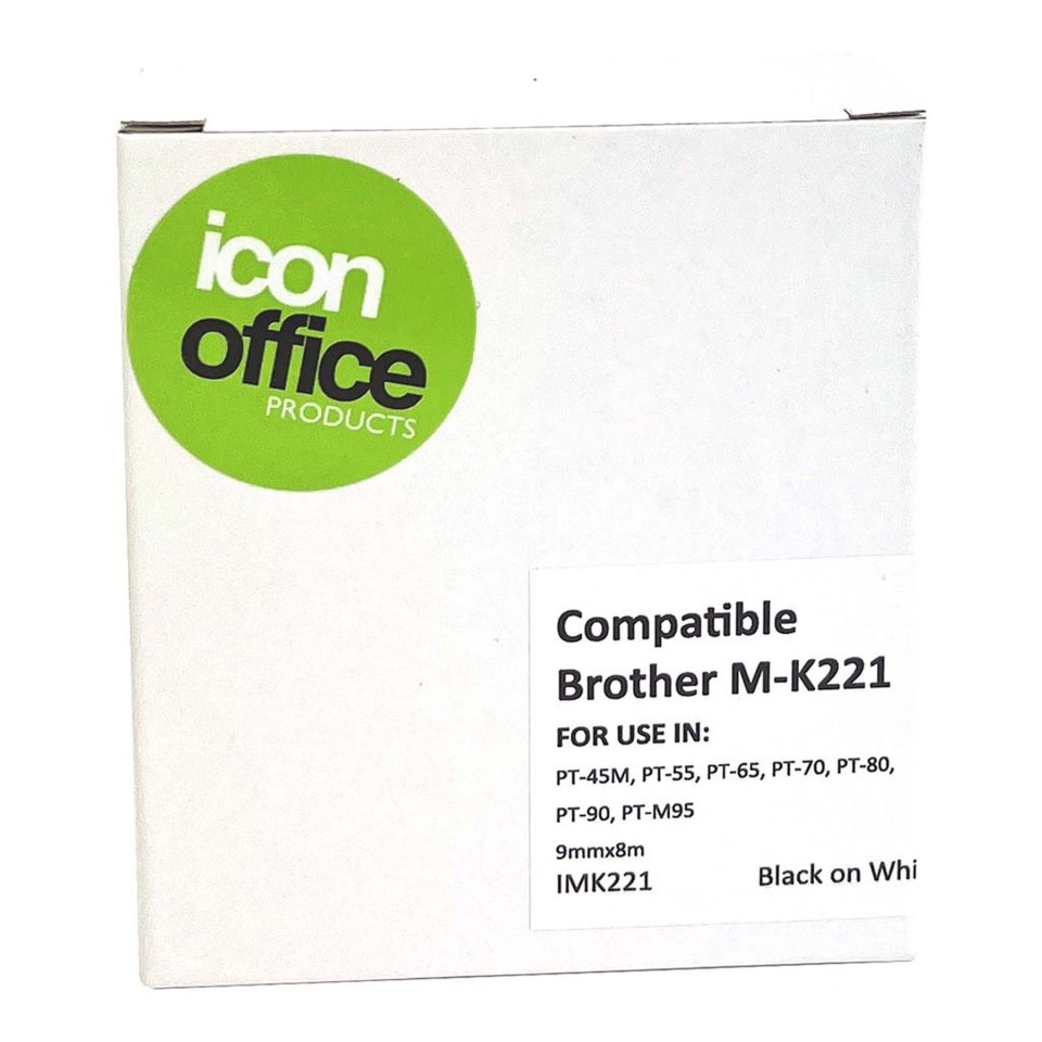 Icon Compatible MK221 Tape Black On White 9mm