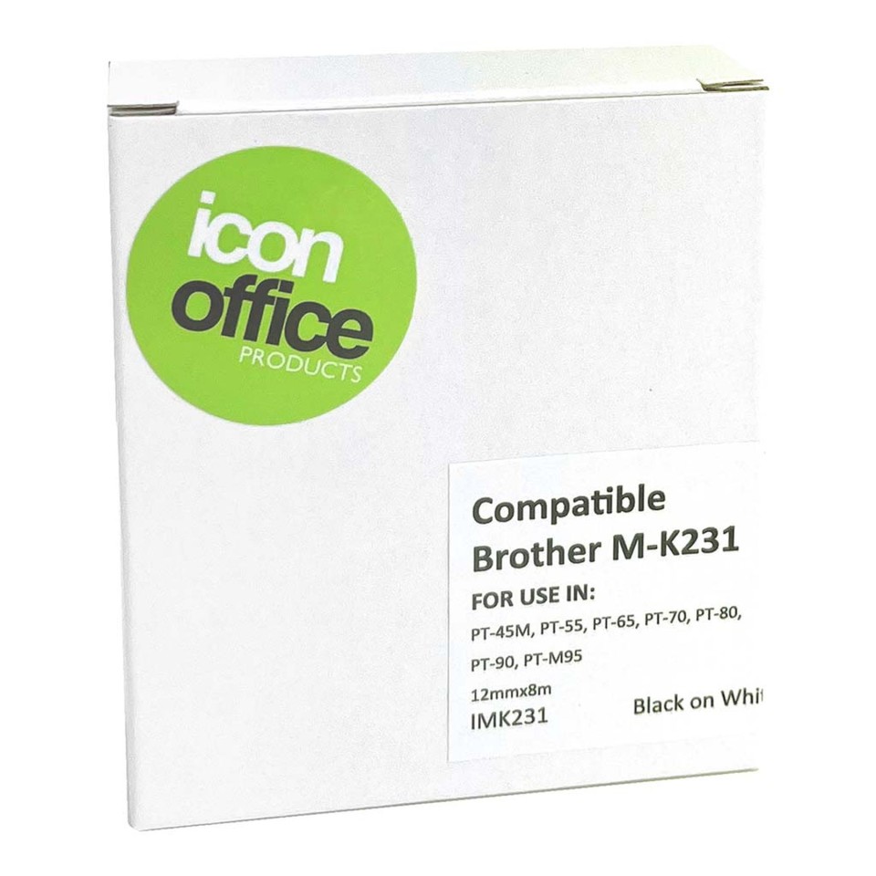 Icon Compatible MK231 Tape Black On White 12mm