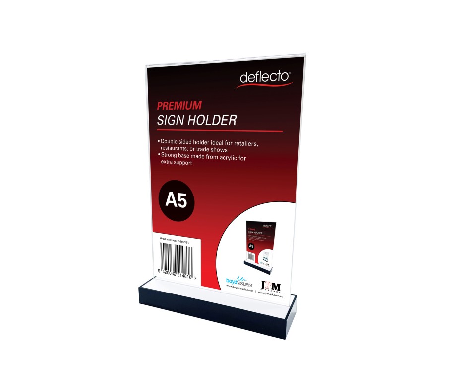 Deflecto Premium Sign/Menu Holder Double Sided Acrylic Base A5