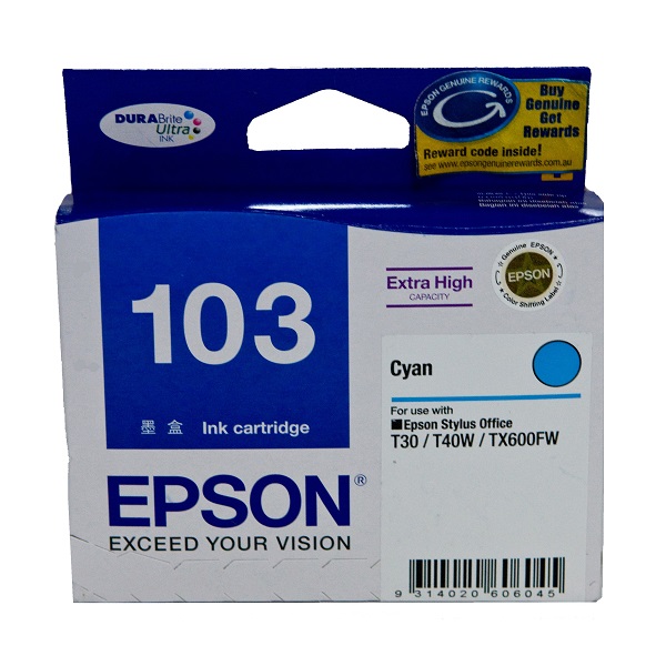 Epson DURABrite Ultra Inkjet Ink Cartridge 103 High Yield Cyan