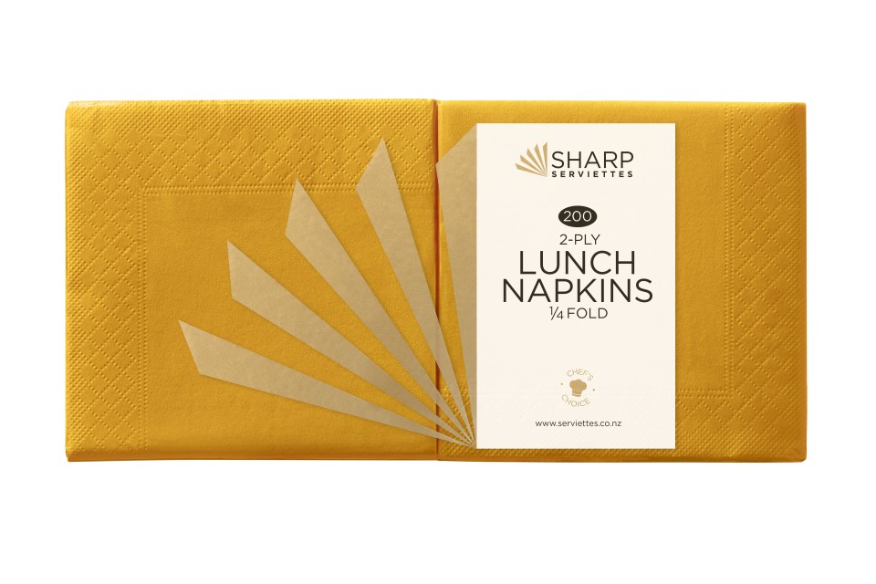 Sharp Lunch Napkin 2 Ply 4 Fold Yellow Carton 3000