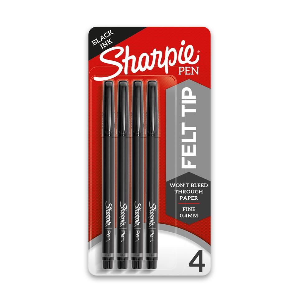 Sharpie Fineliner Pen Fine 0.4mm Black Pack 4