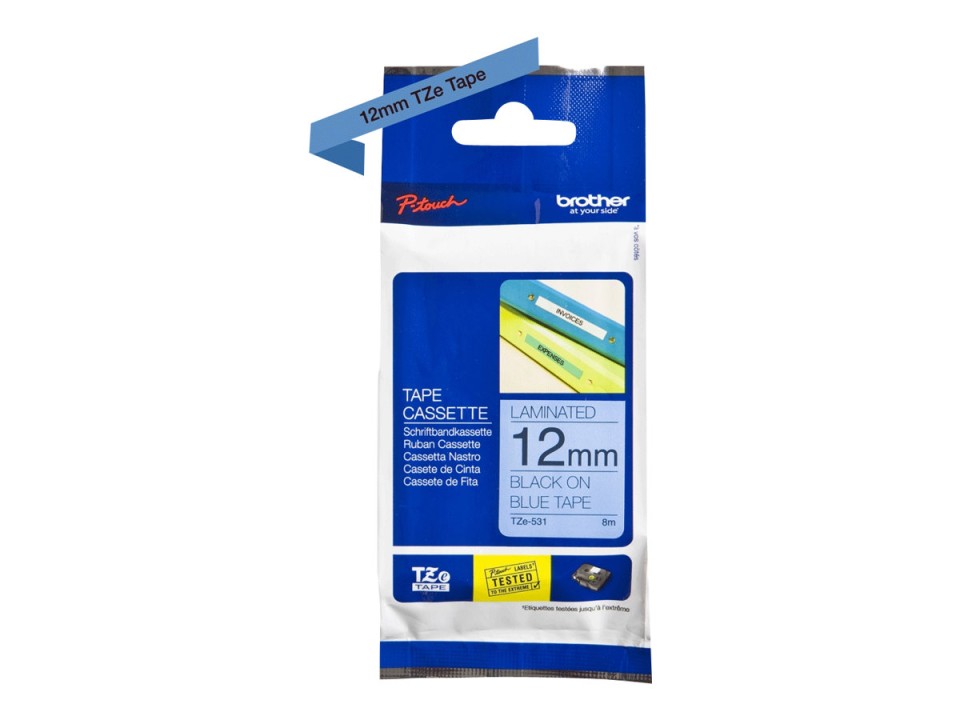 Brother P-Touch Labelling Tape Laminating TZe-531 12mmx8m Black On Blue