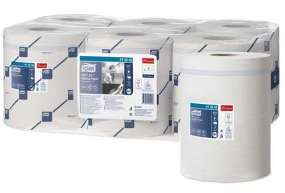 Tork M4 Reflex Wiping Paper 1 Ply White 857 Sheets Per Roll 473242 Case Of 6