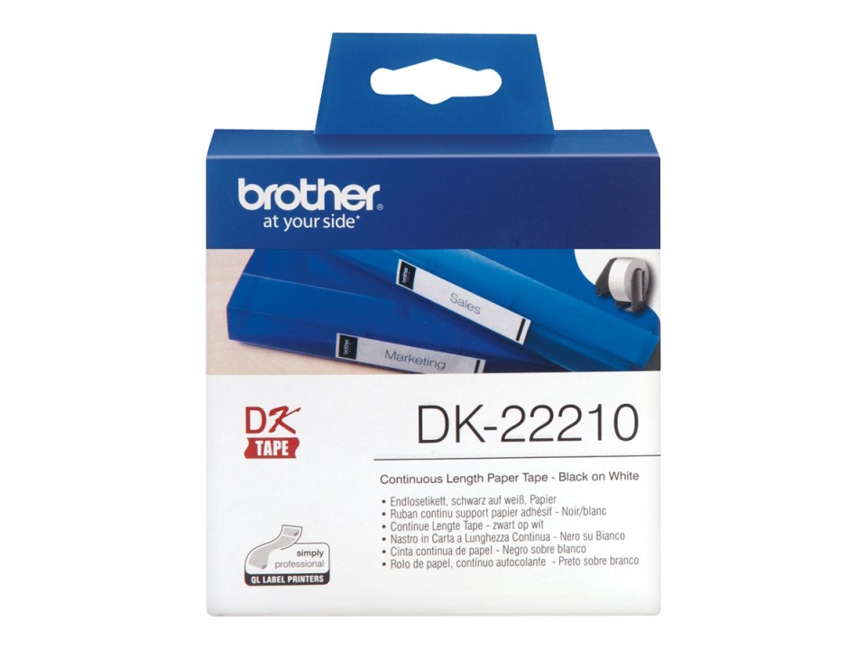 Brother Labelling Tape Continuous Paper Dk-22210 QL 29mmx30.48m Black On white