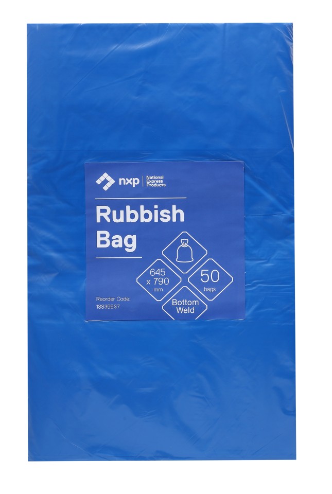NXP Rubbish Bag Handled 60L 790x645mm 25mu Blue Pack 50