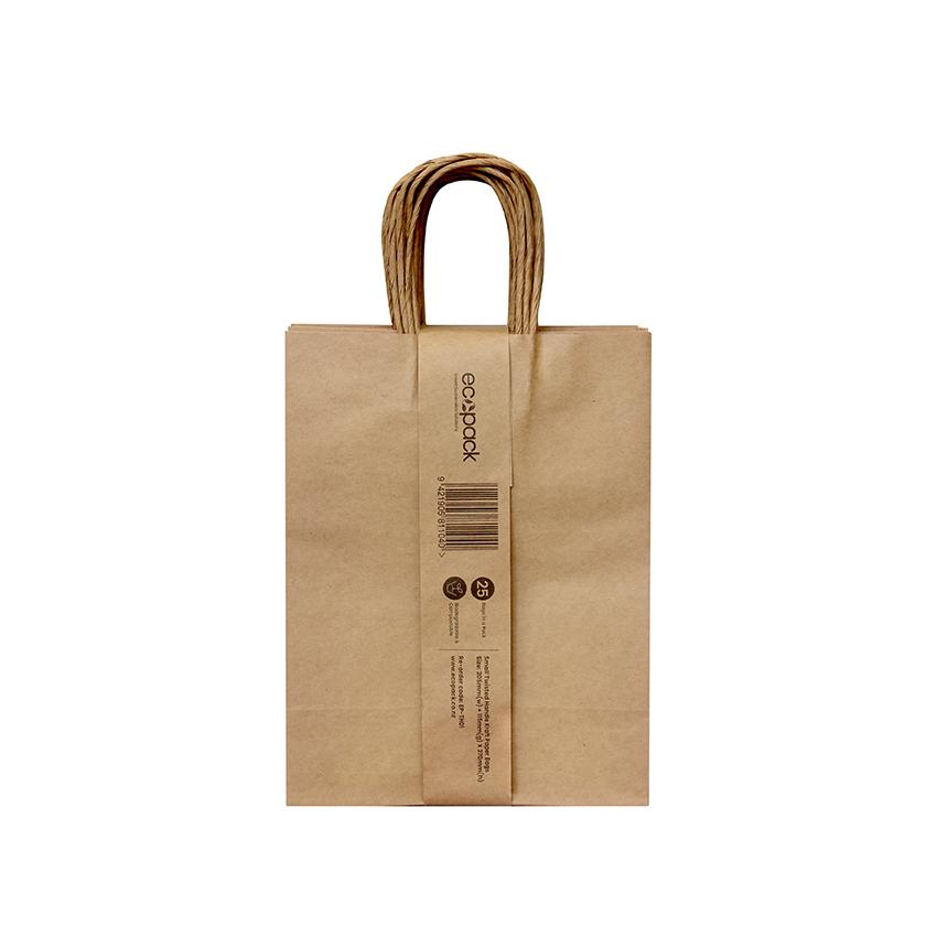 Ecopack Paper Bags Twisted Handle EP-THO1 Small 205x155x270mm Brown Pack 25