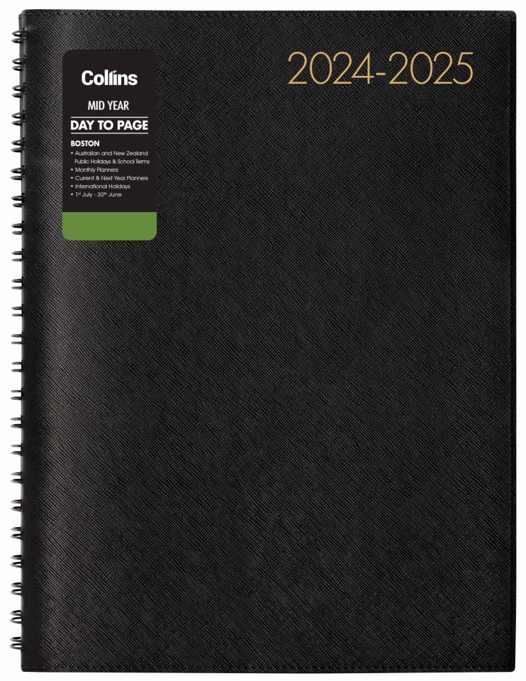 Collins Boston 2024-2025 Diary A4 Day To A Page Black