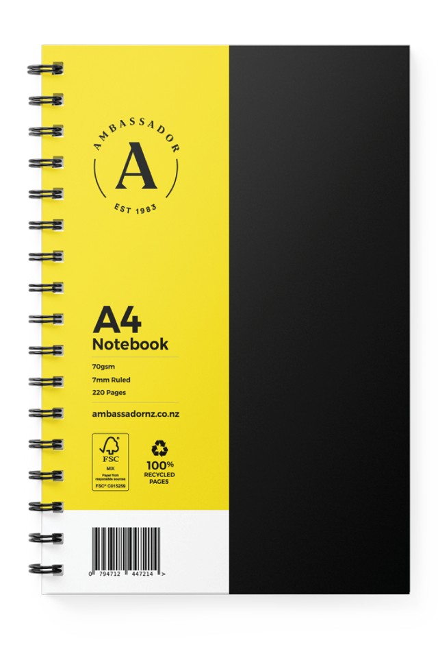 Ambassador Spiral Notebook Hard Cover A4 220 Pages