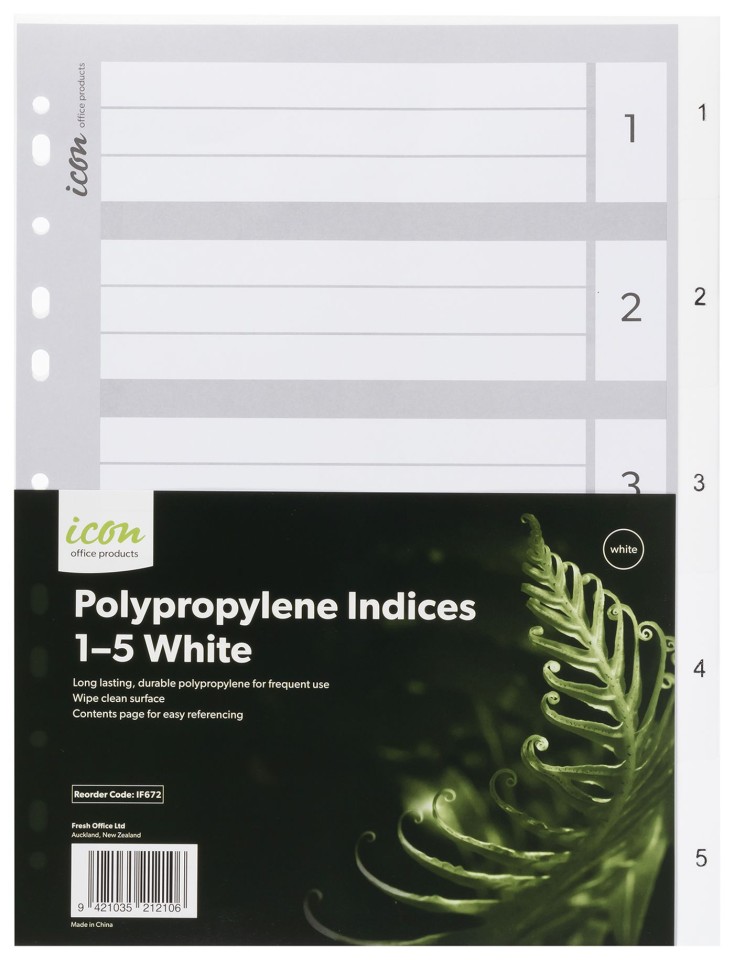Icon Indices Polypropylene Tabs 1-5 A4 White