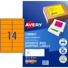 Avery Shipping Labels Fluoro Orange High Vis Laser Printers 99.1x38.1mm 350 Labels 35977 / L7163FO image