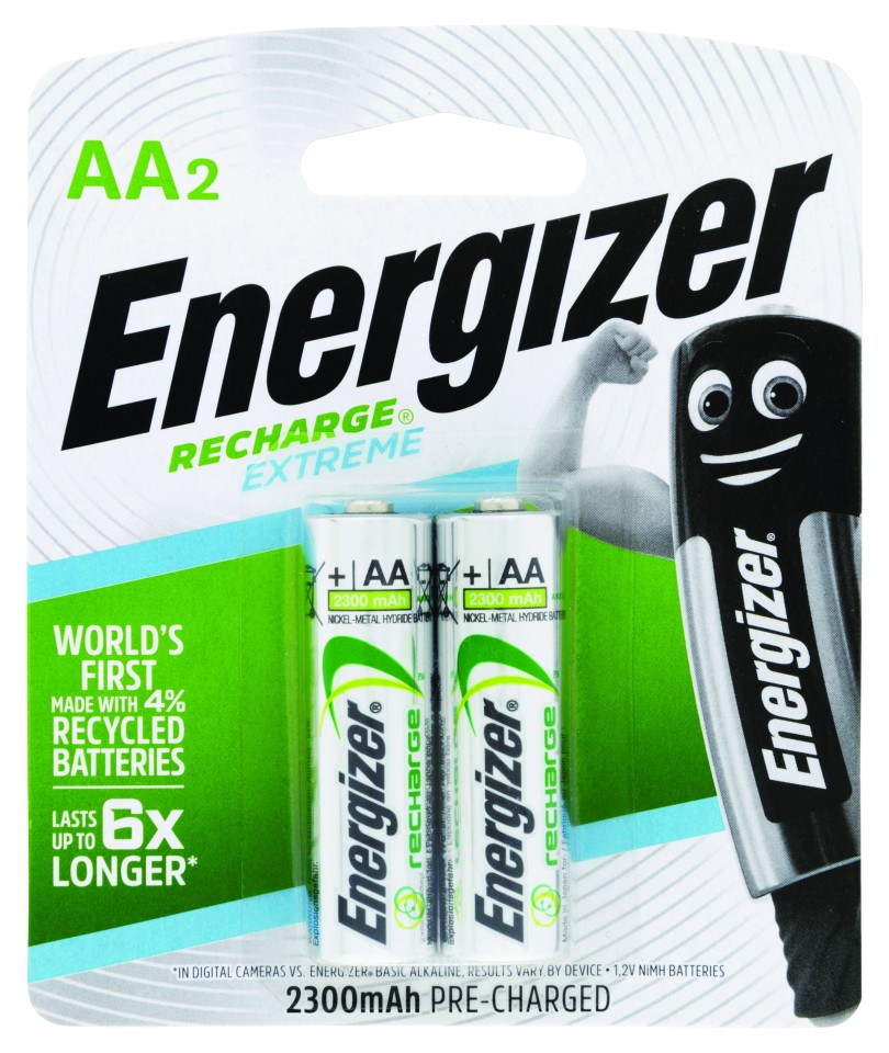 Energizer Recharge Extreme AA Battery NiMH Pack 2