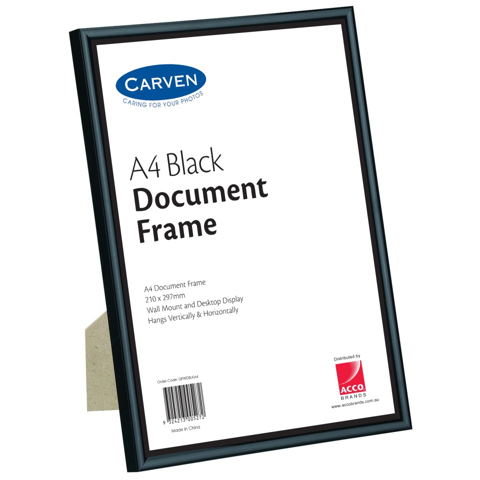 Carven Document Frame Wall & Desk Mountable With Strut A4 Black