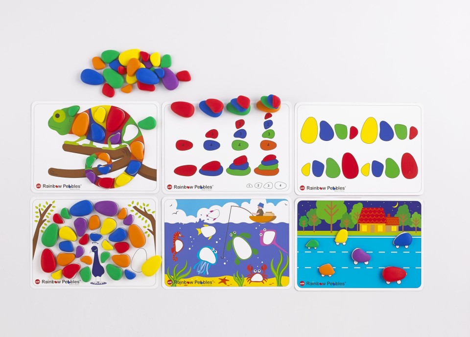 Edx Rainbow Pebbles Activity Set 48 Pcs 12 Activity Cards 4 Pebble Sizes 6 Colours