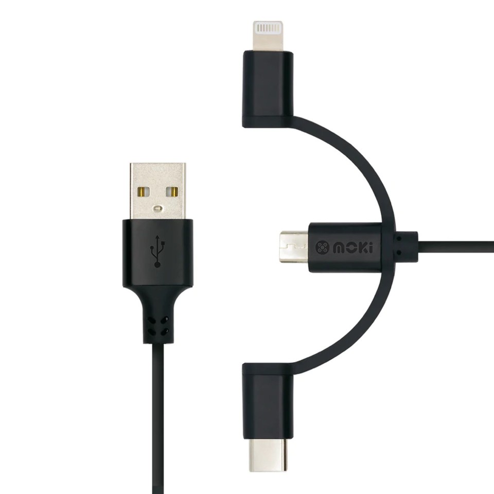 Moki 3 In 1 Microusb Type-c Lightning To Usb-a Syncharge Cable 1m