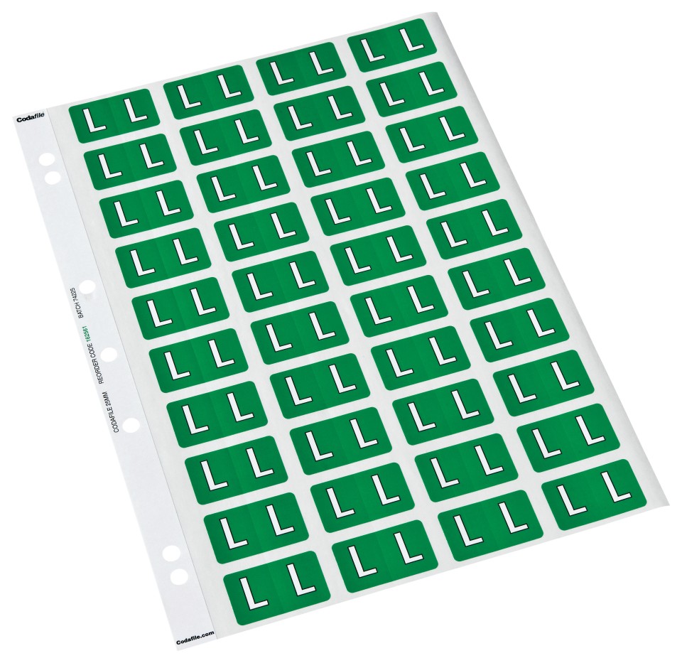 Codafile Alpha Labels Letter L 25mm 200 Labels Pack 5