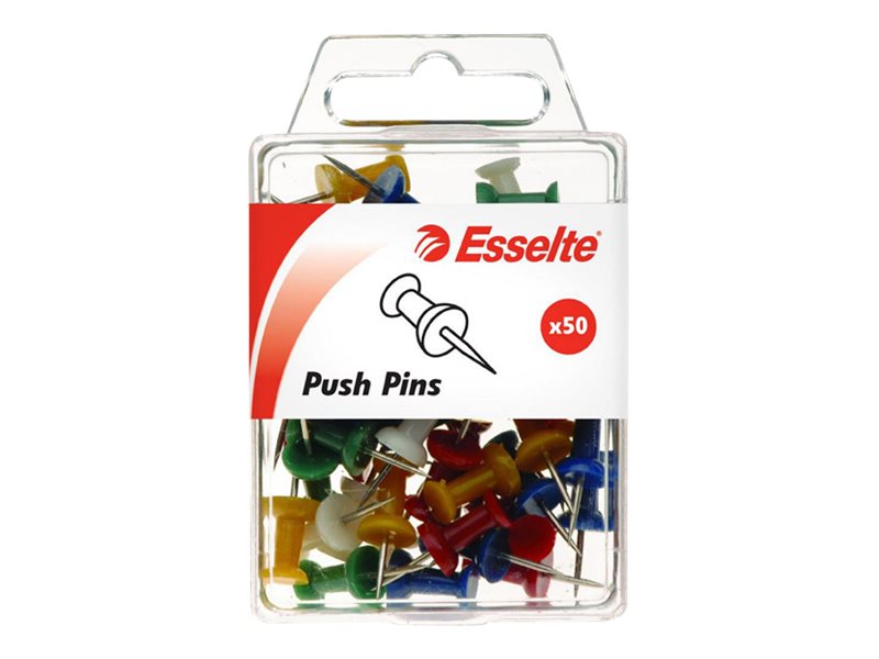 Esselte Push Pins Assorted Colours Pack 50