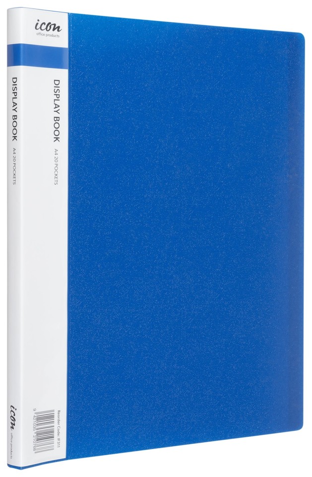 Icon Display Book With Insert Spine A4 20 Pocket Blue