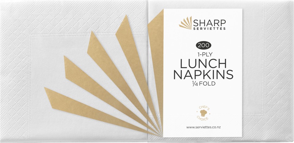 Sharp Lunch Napkin 1ply Quarter Fold Pack/200 White