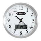 Carven Wall Clock Digital Display Glass Face Round 35cm Silver image