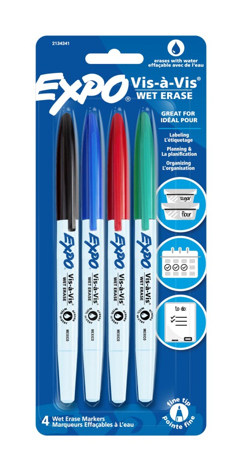 Expo Vis A Vis Markers Wet Erase Assorted Colours Pack 4