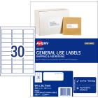 Avery General Use Labels 938211/L7158GU 64x26.7mm 30 Per Sheet White Pack 3000 Labels image