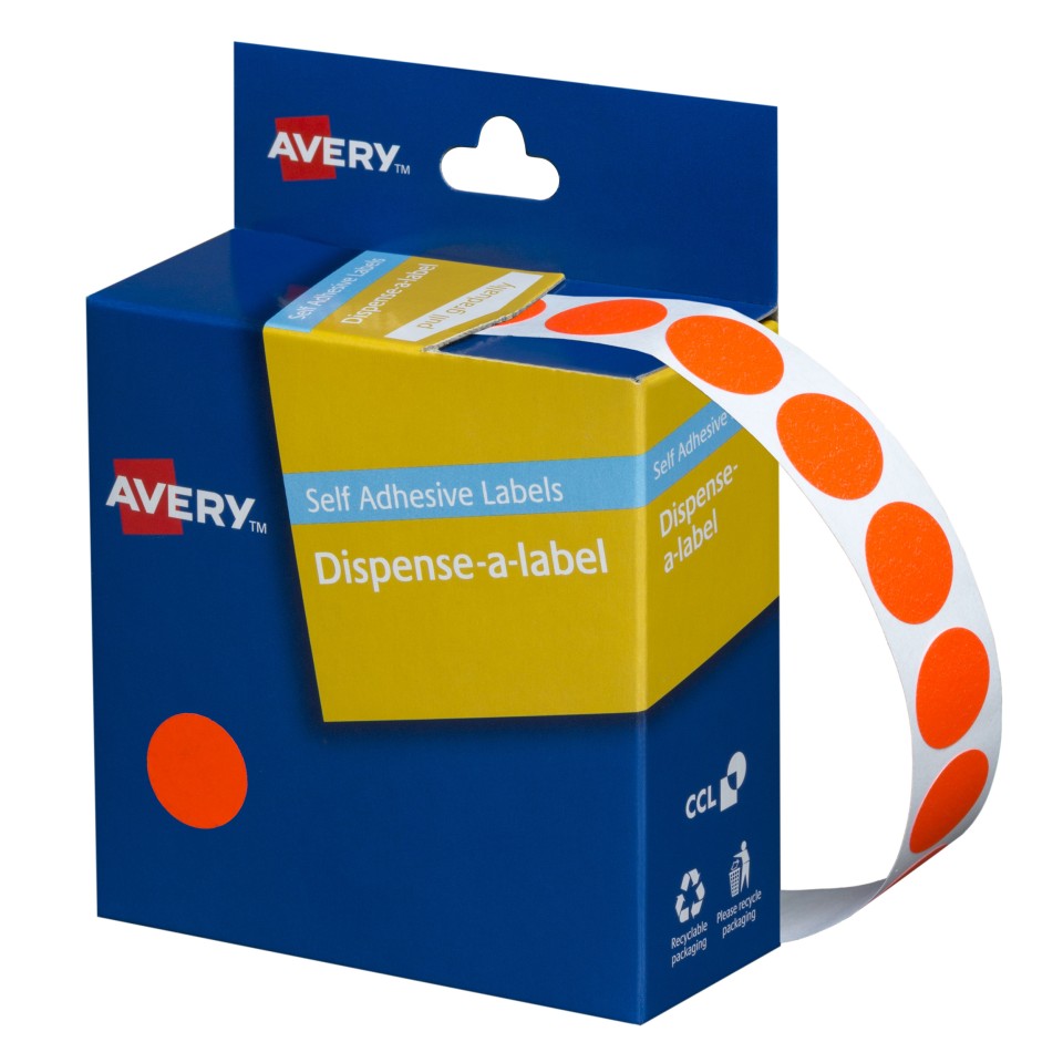 Avery Dot Stickers Dispenser 937298 14mm Diameter Fluoro Red Pack 700