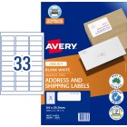 Avery Address Labels Sure Feed Inkjet Printer 936058/J8157 64x24.3mm 33 Per Sheet Pack 1650 Labels image