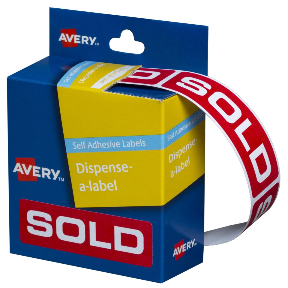 Avery Sold Labels Dispenser 937307 19x64mm Red Pack 250