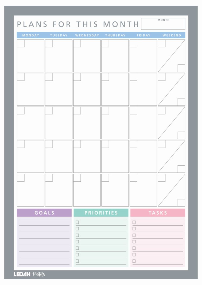Ledah Pastels Monthly Desk Planner 20 Sheets A4 Pad
