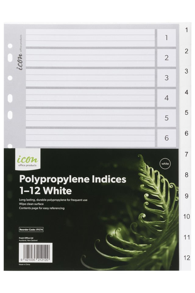 Icon Indices Polypropylene Tabs 1-12 A4 White