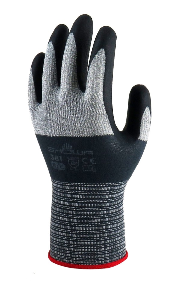 Showa 381 Breathable Microfibre Glove Black/Grey-L