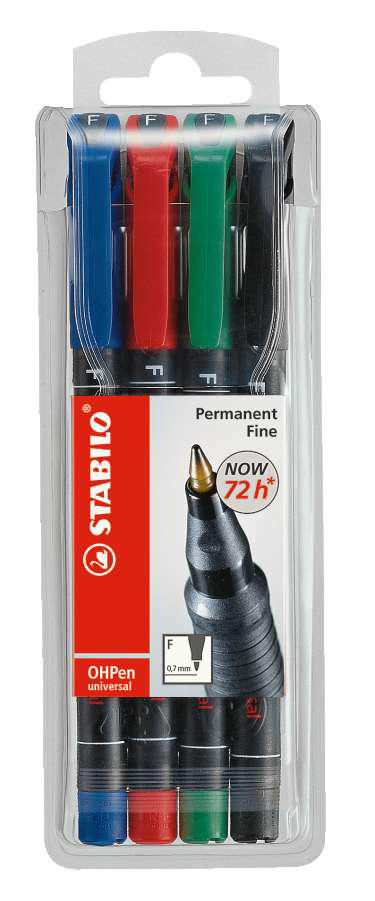Stabilo 842P Overhead Projection Pen Permanent Fine Assorted Colours Set 4