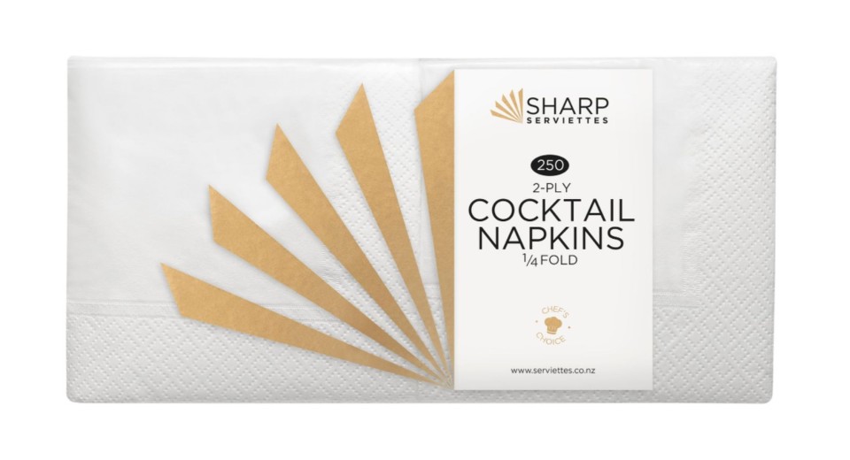 Sharp Napkins Cocktail 2 Ply 1/4 Fold Carton 3000