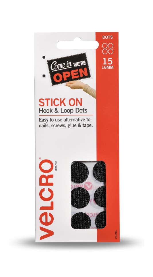 Velcro Brand Hook and Loop Mini Dots Black 16mm Pack 15
